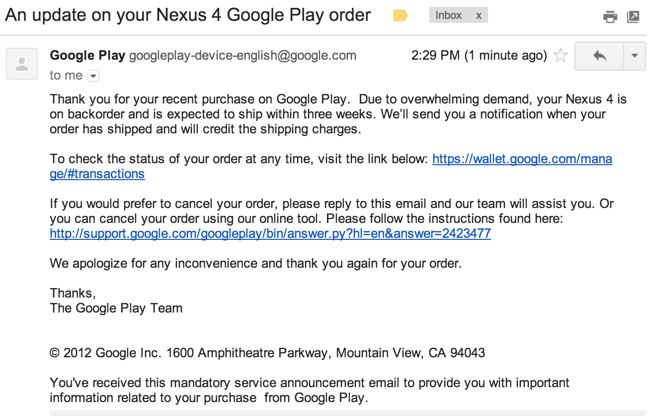 Some Nexus 4 orders shipping in three weeks due to 'overwhelming demand'