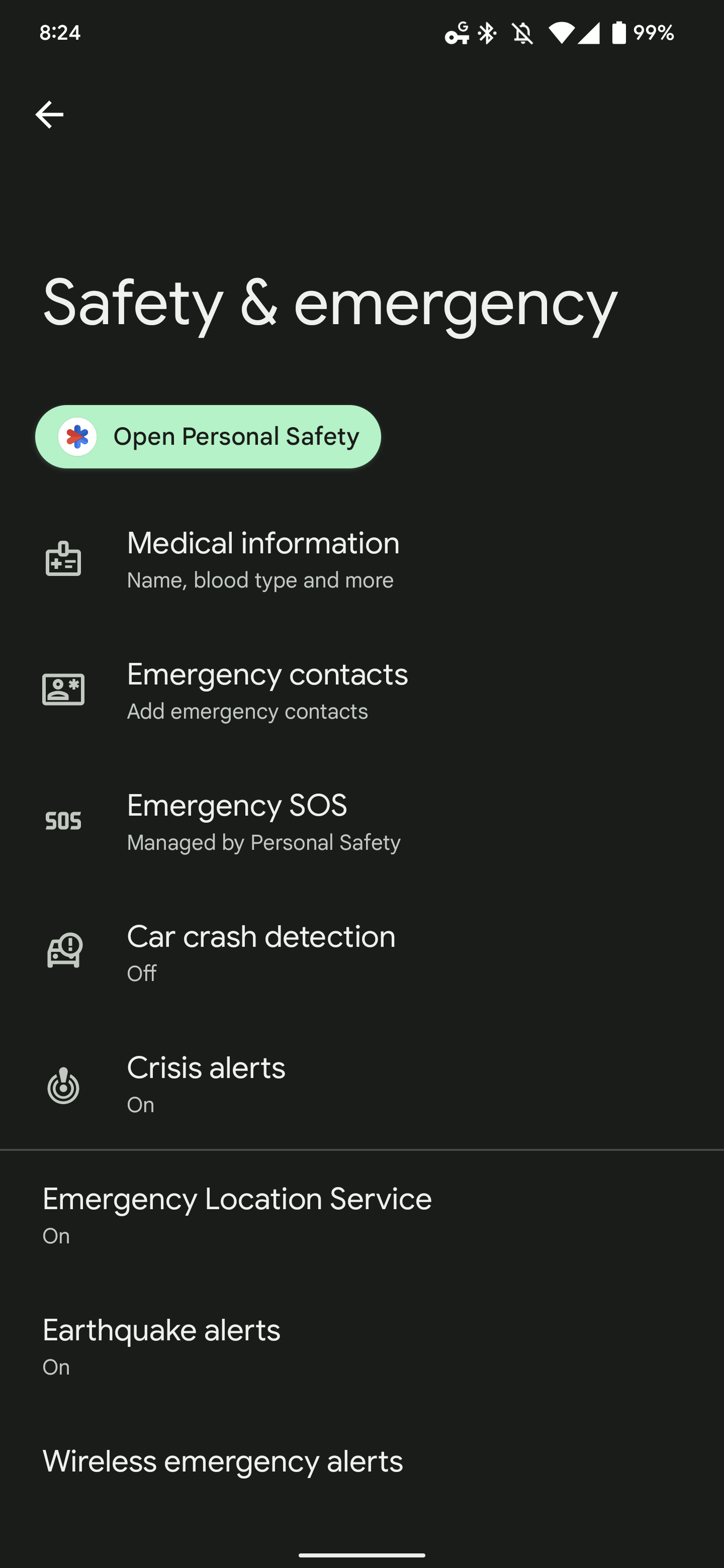 Android 12 Settings Personal Safety Page