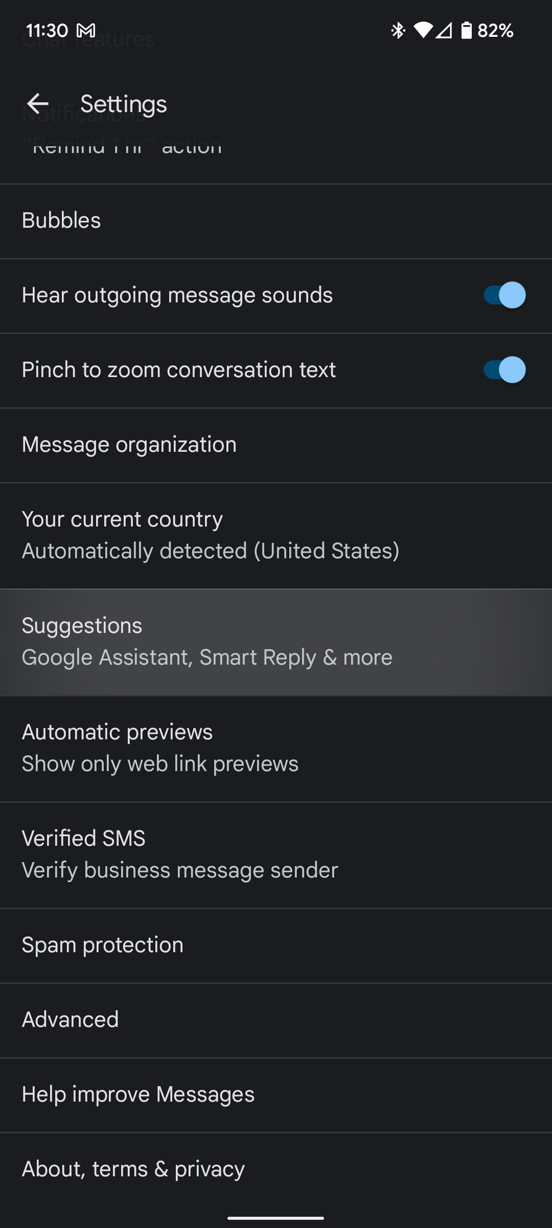 Suggestions Google Messages