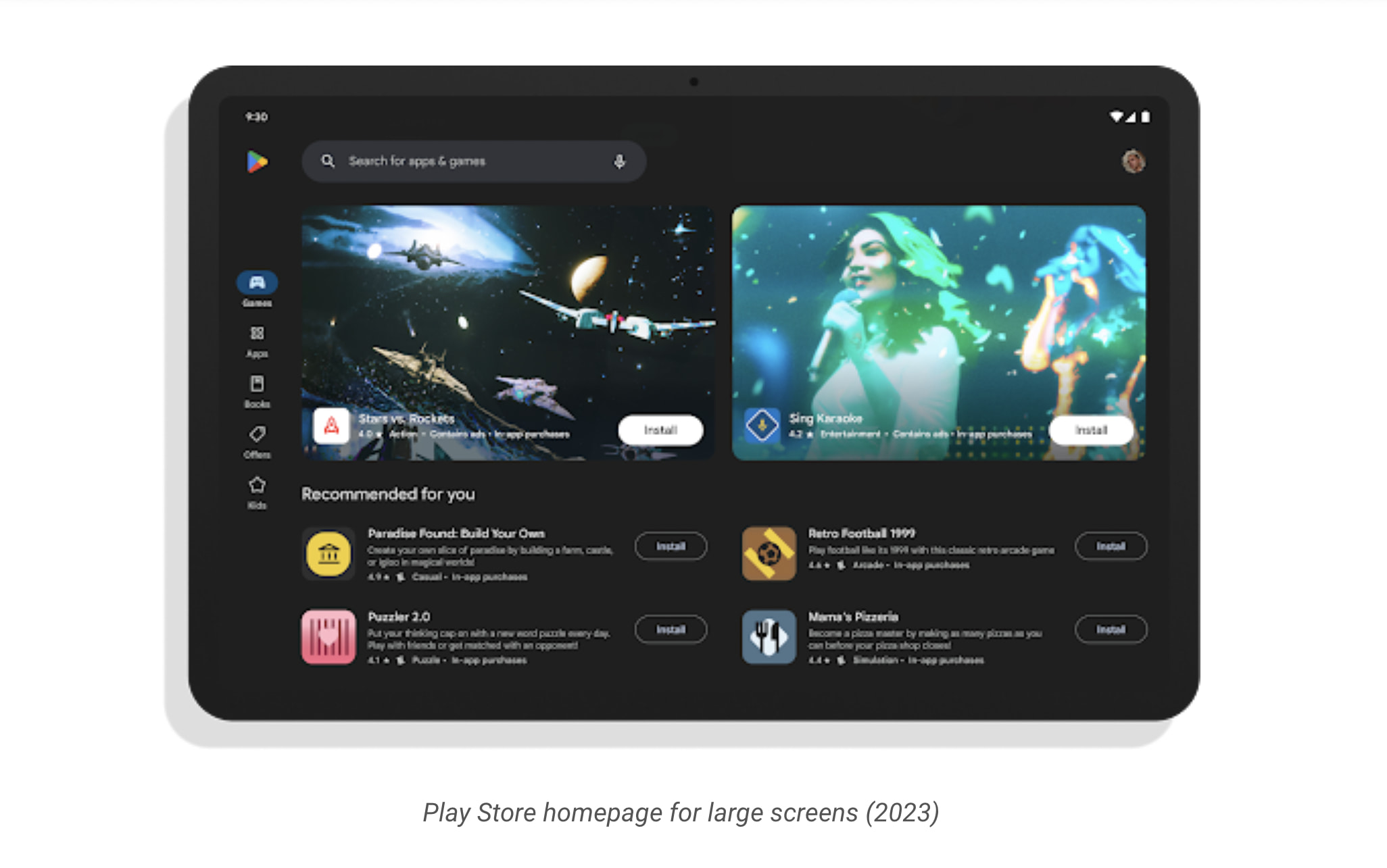 Google Play tablet redesign