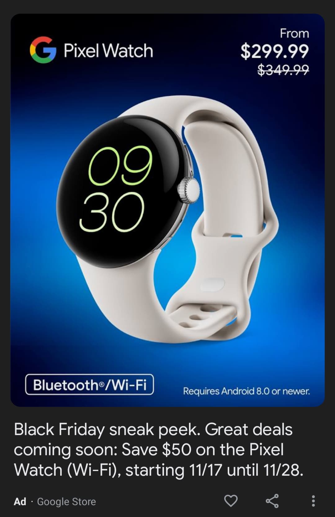 Google semble réduire la Pixel Watch pour le Black Friday [U]