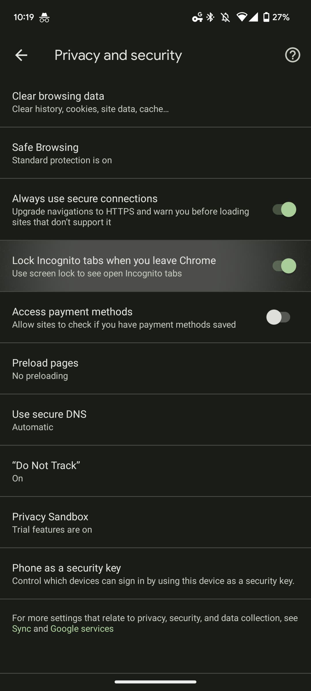 Chrome Incognito fingerprint Android
