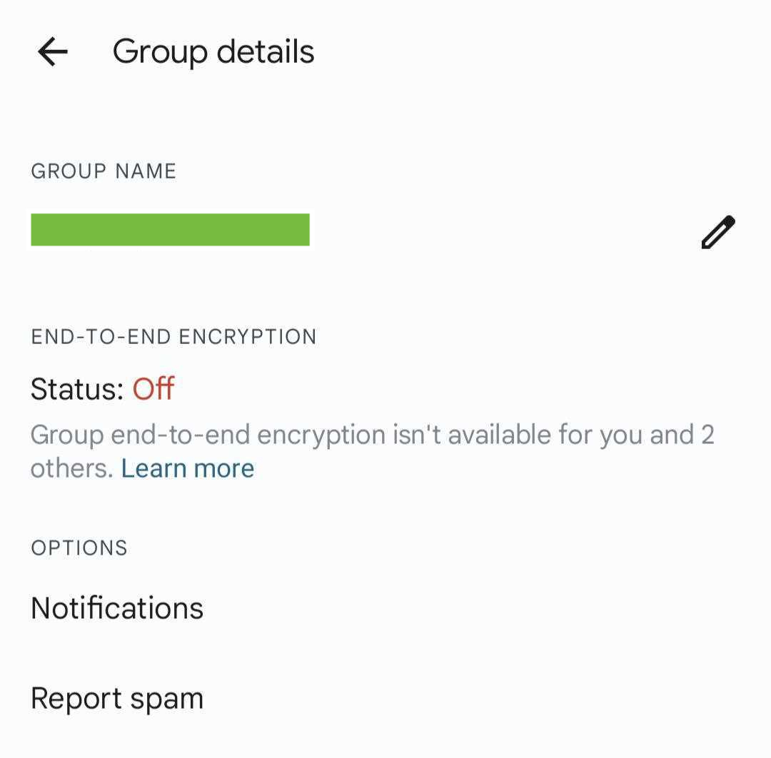 Google Messages group encryption status