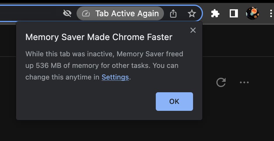 Chrome memory power saver