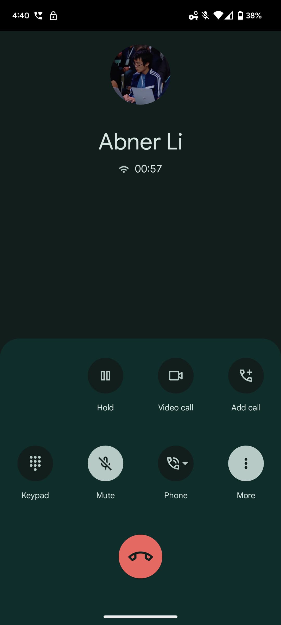 Google Phone calling screen