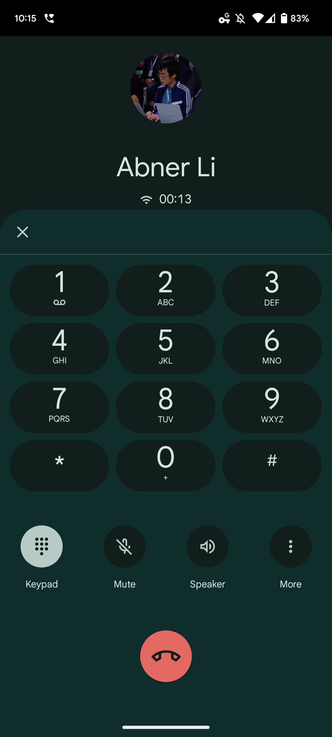 Google Phone calling screen