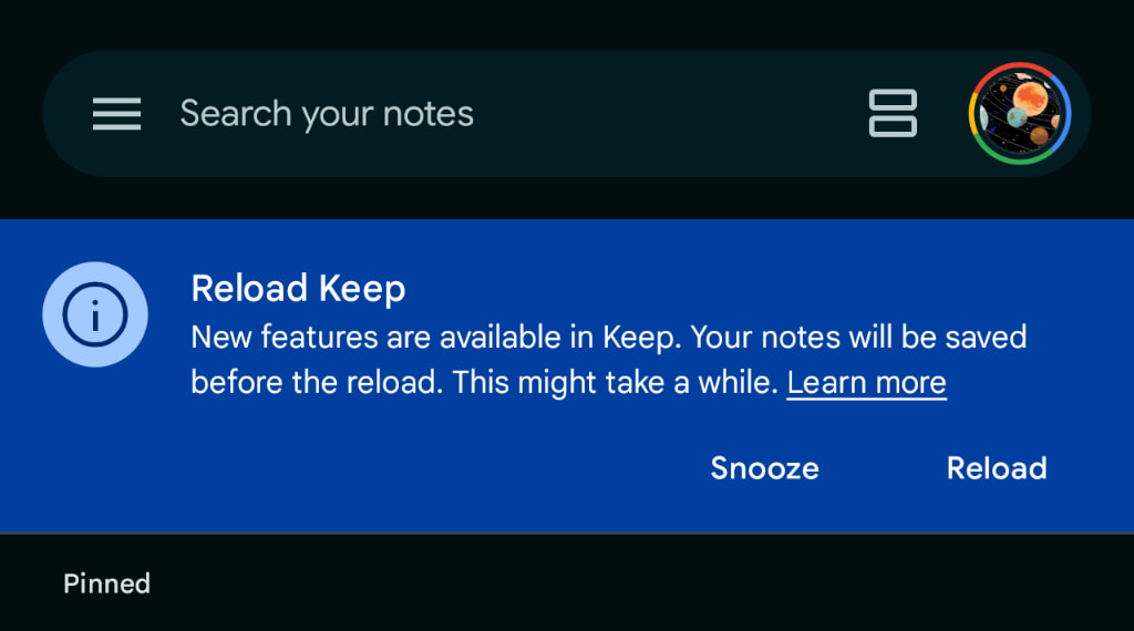 Google Keep reload