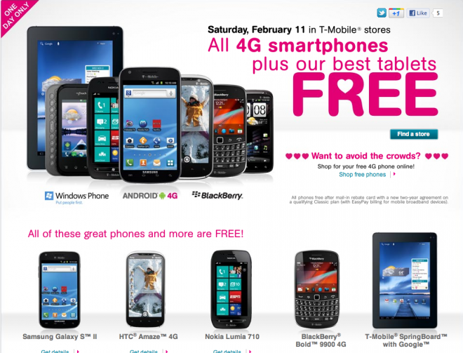 TMobile offers its whole 4G phone selection for free Feb. 11 to spread