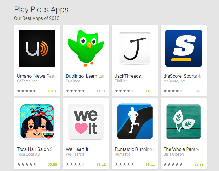 Google's Play Store lists the best apps of 2013