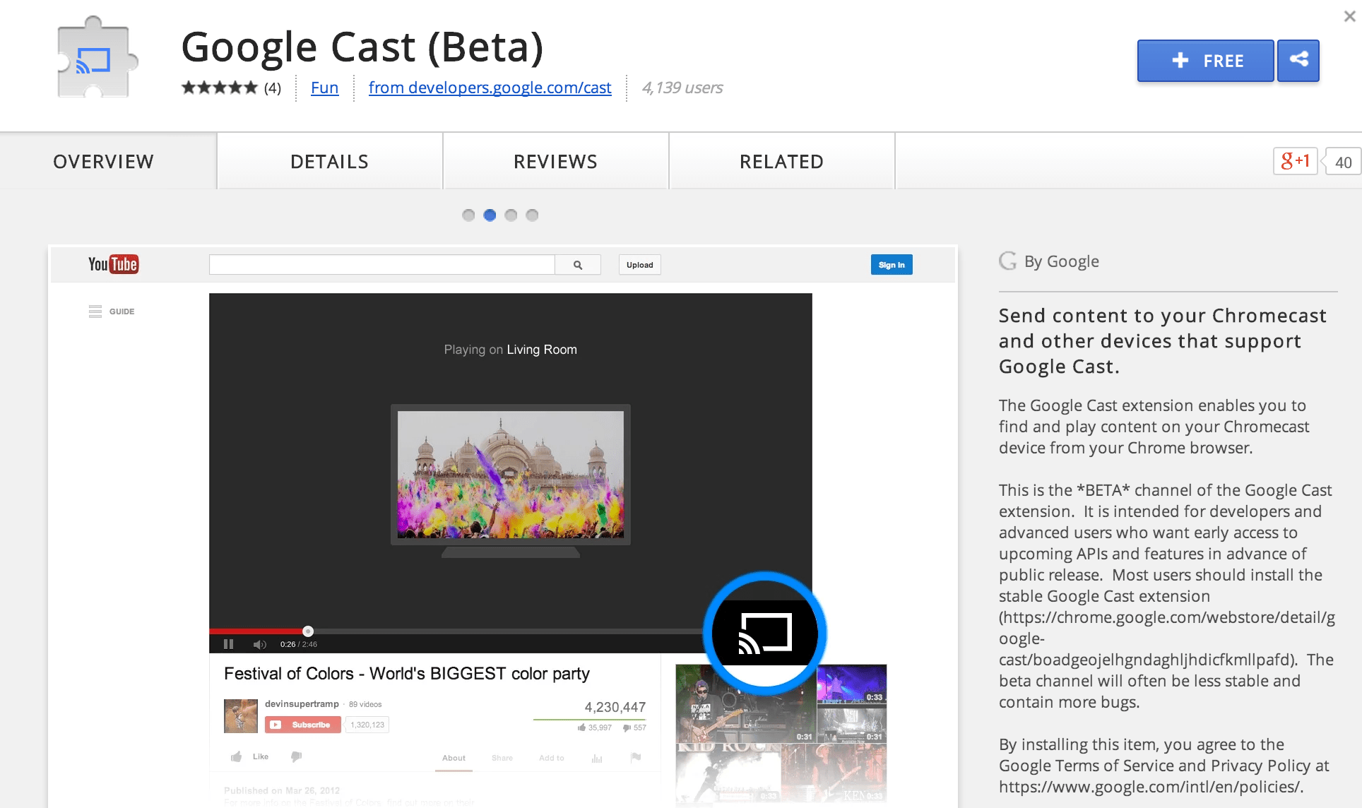 Google releases public beta version of Google Cast Chrome extension