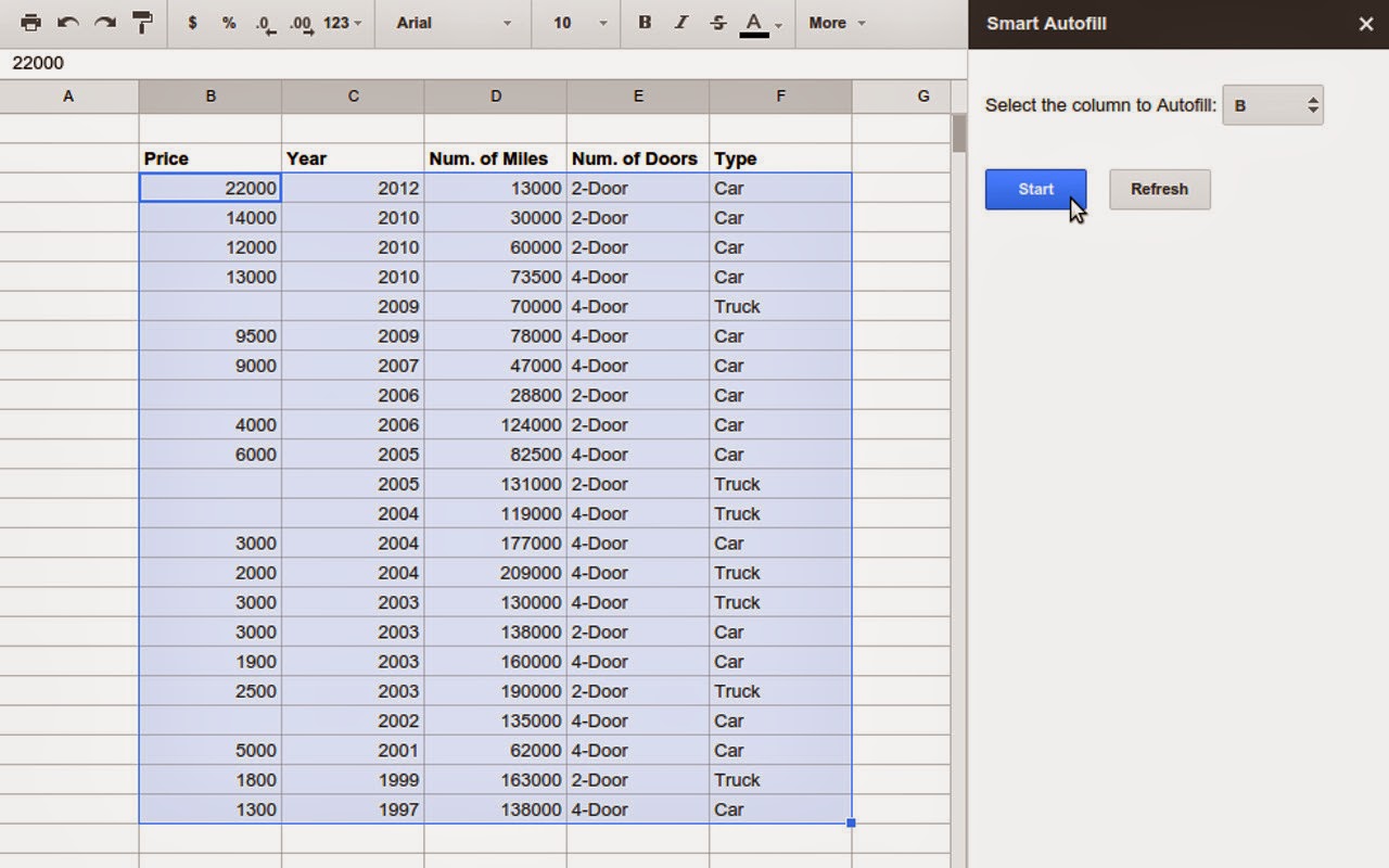 Google Sheet's new Smart Autofill Add-on can be used to predict missing