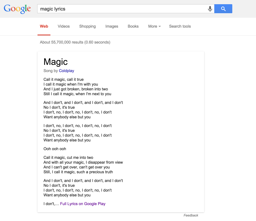 Google Adds Song Lyrics To Knowledge Graph Search Results 9to5google