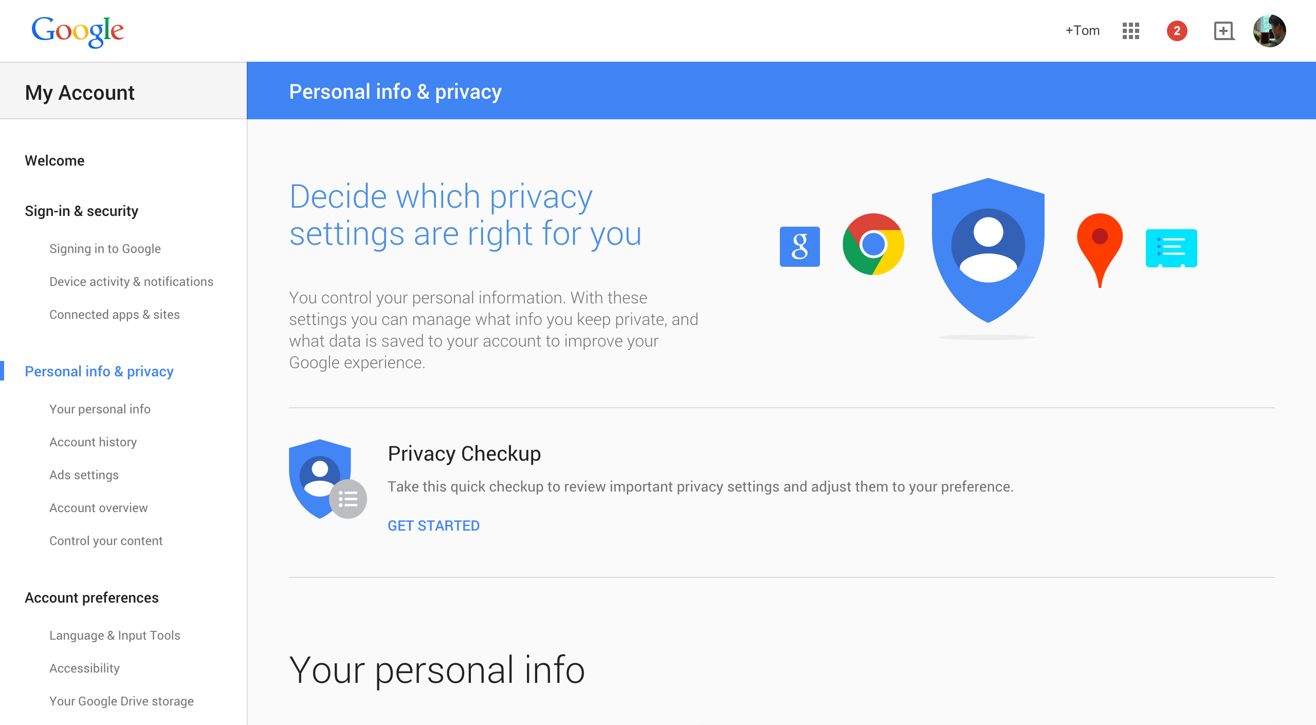 Google's account settings page has received a refreshed design