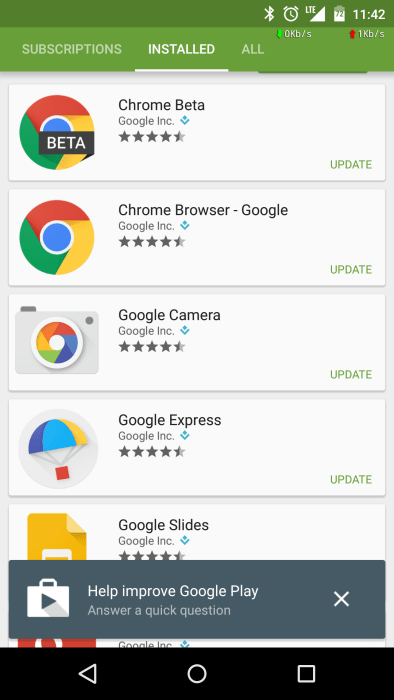 Quick user feedback surveys appearing inside Google Play Store