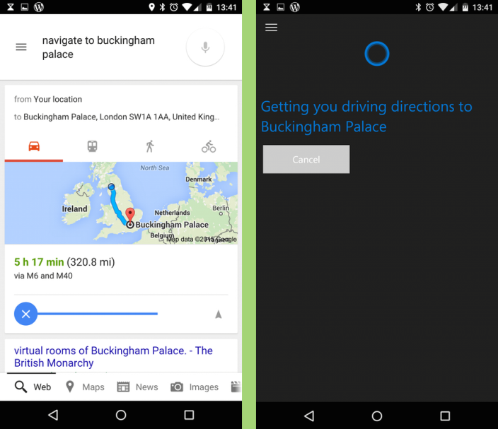 navigation cortana vs google now