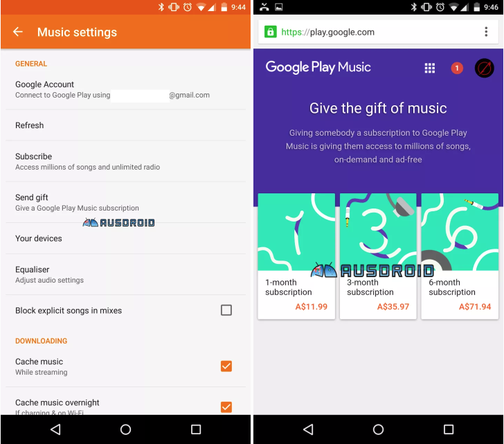 Music Gifts now showing in Google Play Music for some users - gift 1, 3 or 6 months of All Access to anyone - Ausdroid 2015-10-14 11-37-02