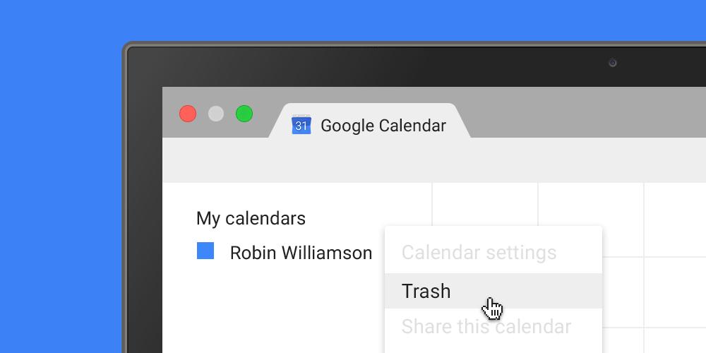 google calendar trash