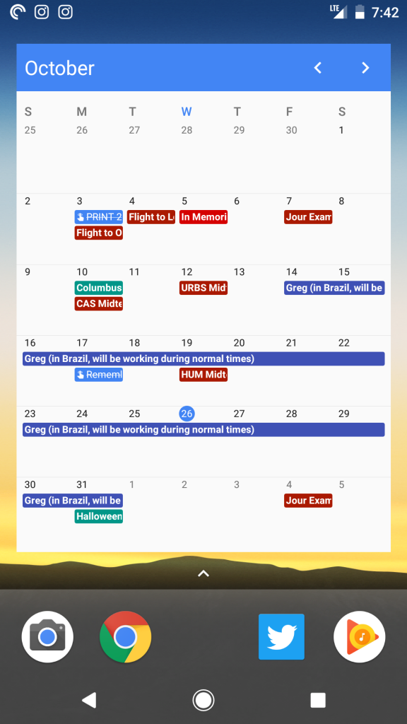 Google Calendar Monthly View