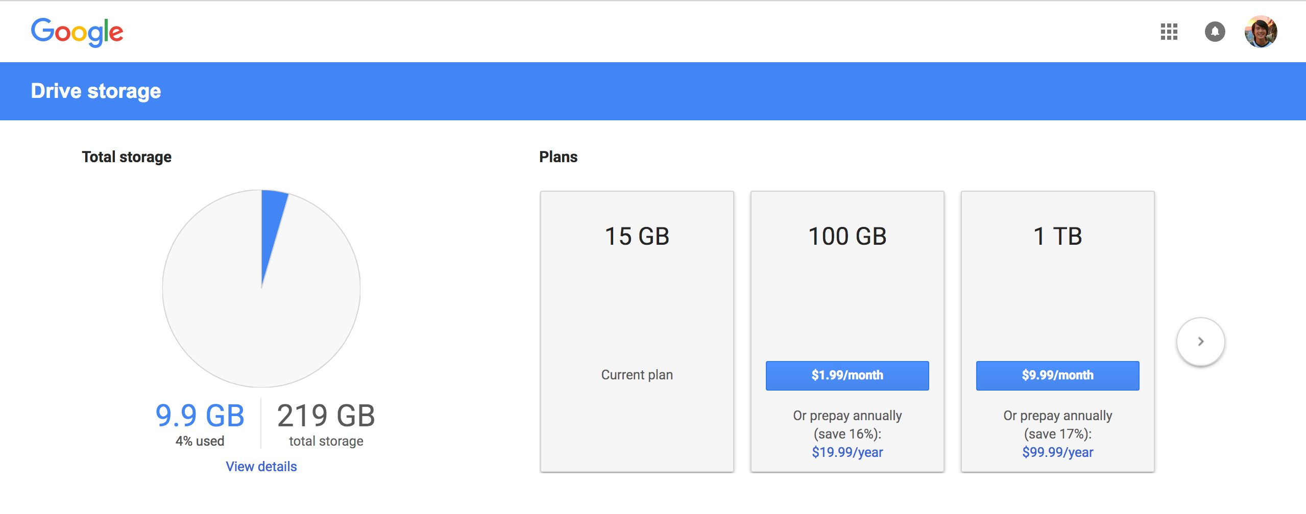 google drive storage pricing