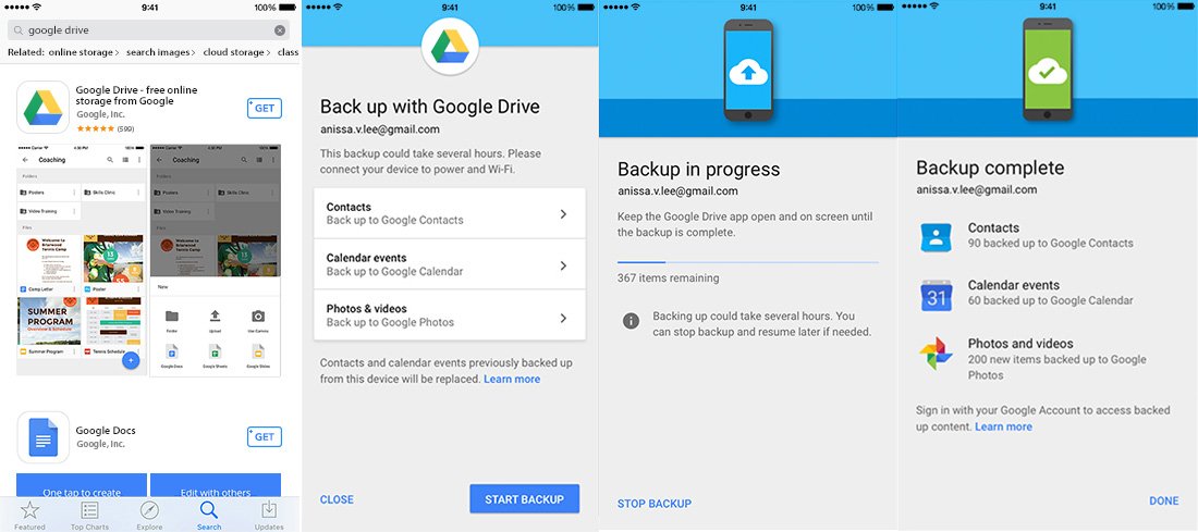 google drive for ios can backup your