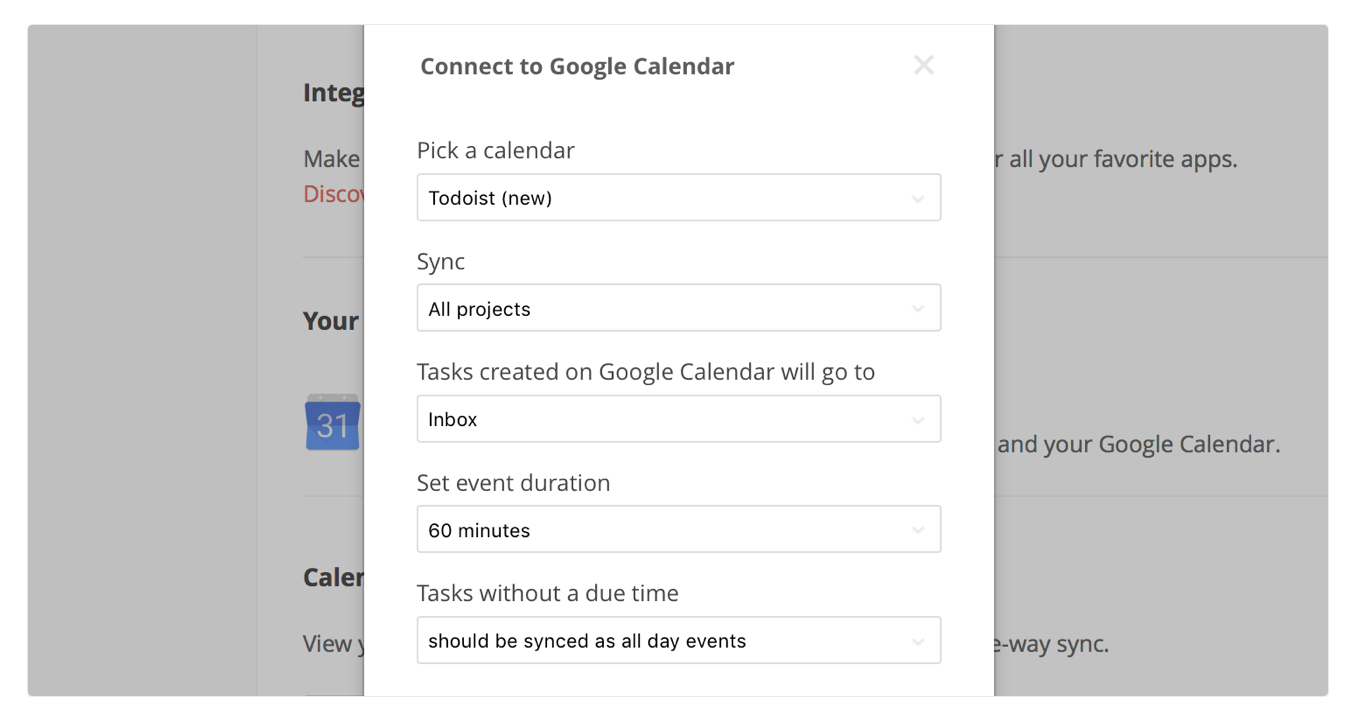 todoist integration google calendar