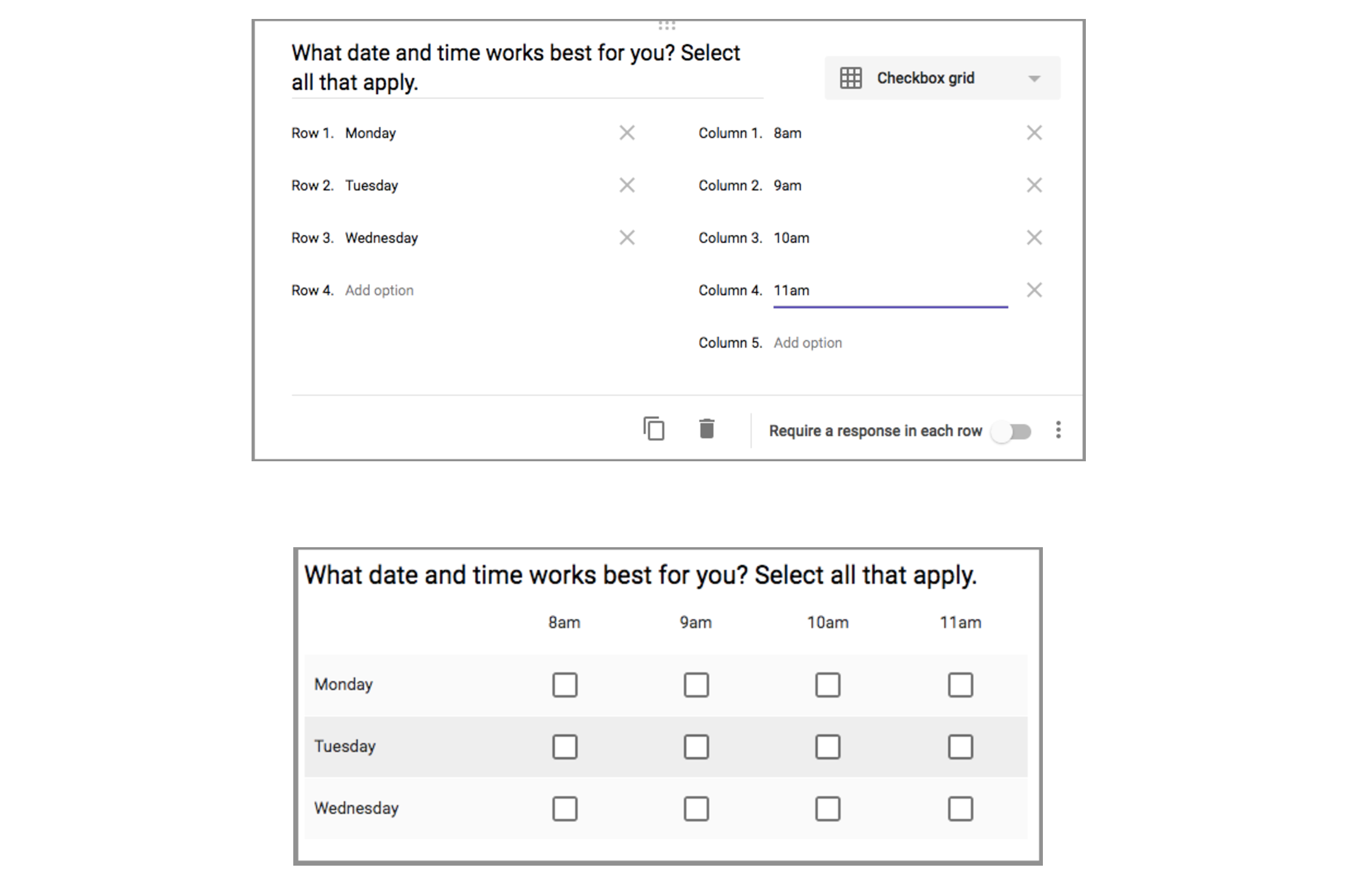 google docs survey multiple choice grid
