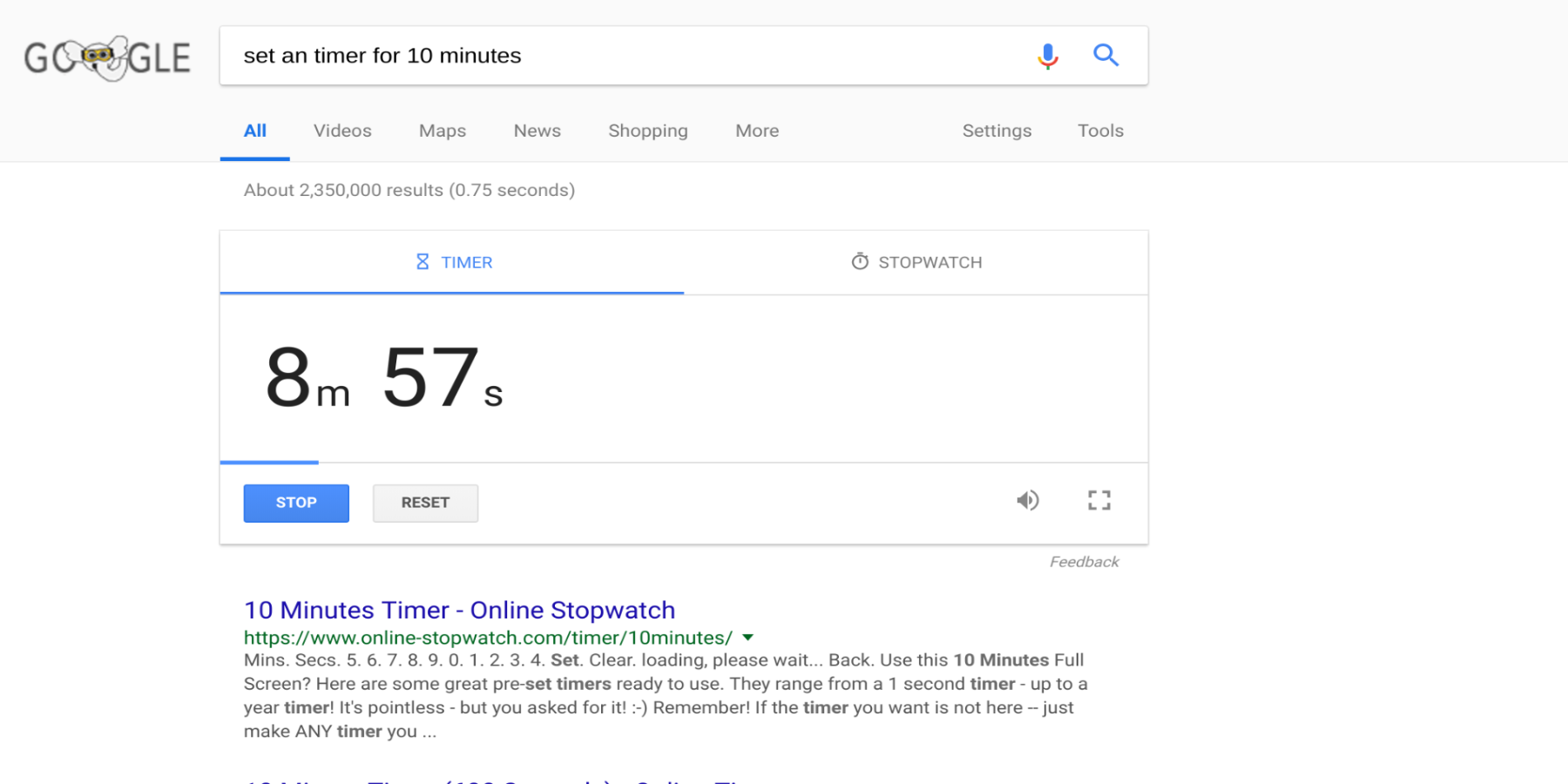 Google set a timer for 12 minutes