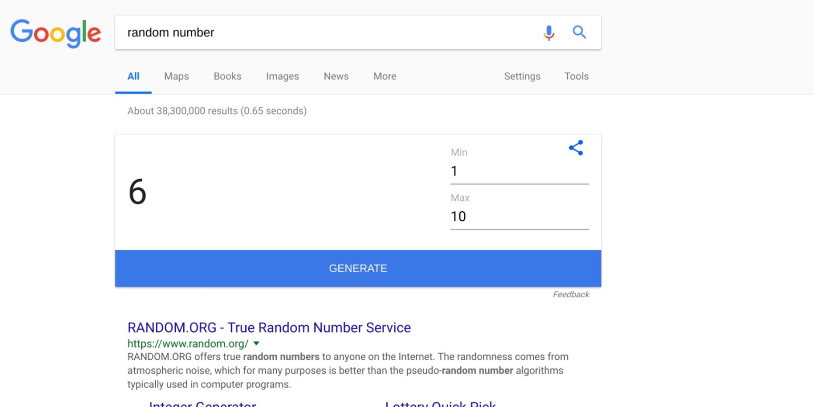 Google Random Number Generator
