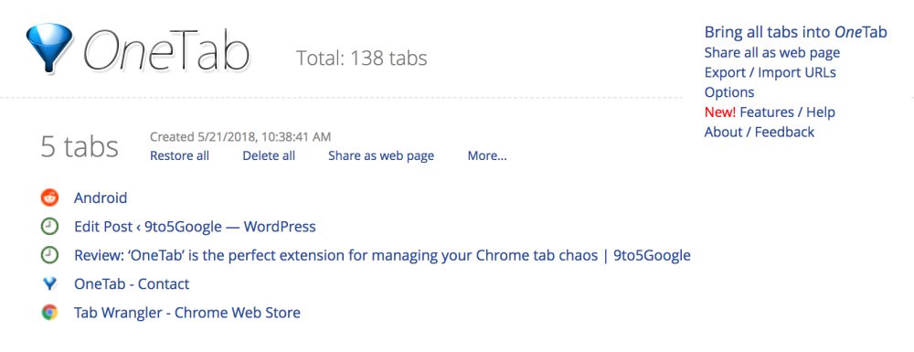 OneTab - Chrome Webstore - AHEAD