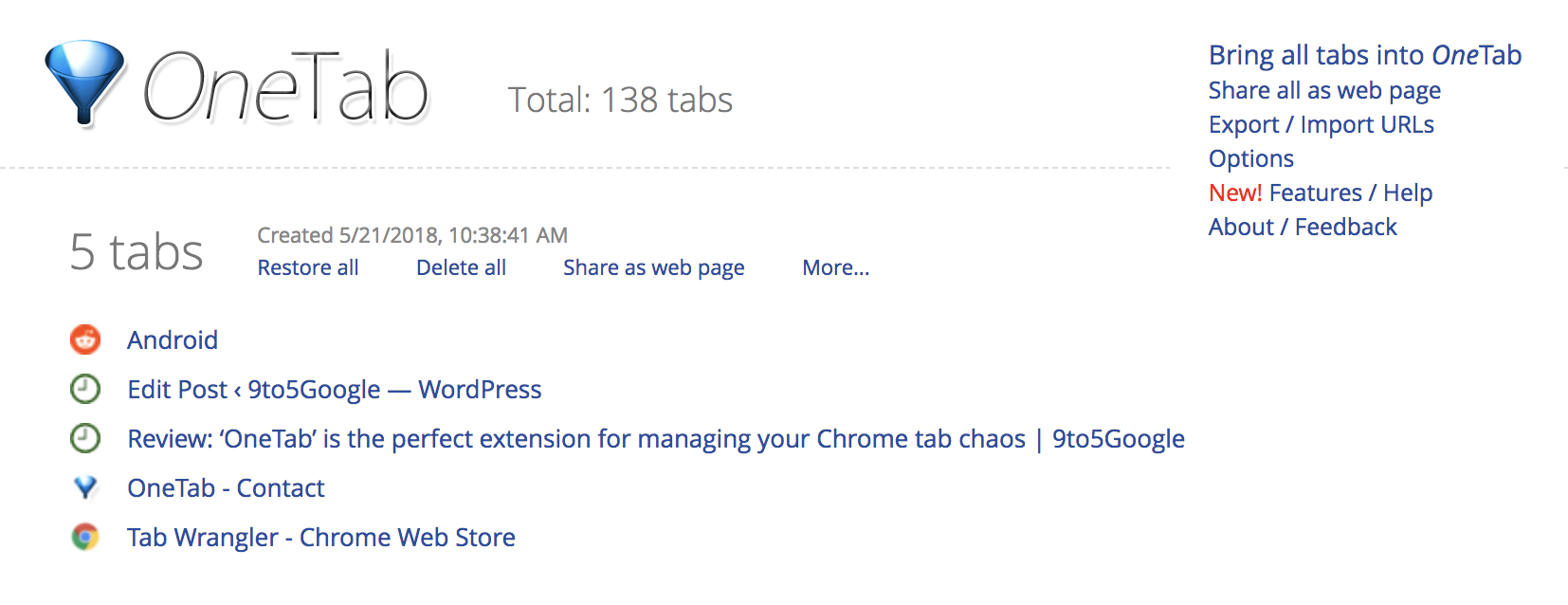 Review is the perfect extension for managing your Chrome tab