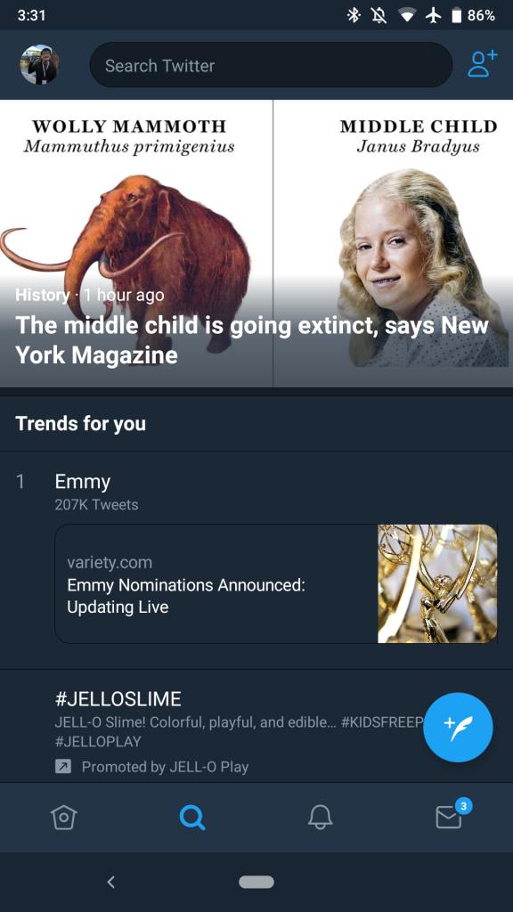 Twitter rolling out a bottom bar on Android, removes swiping between