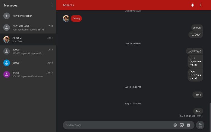 android messages web dark old