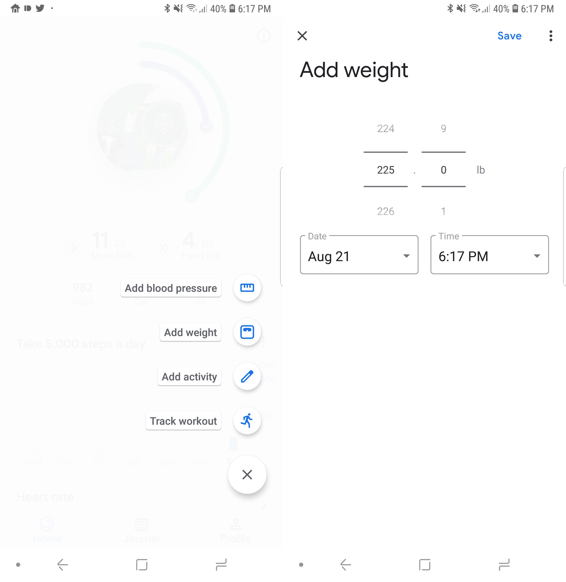 google weight tracker