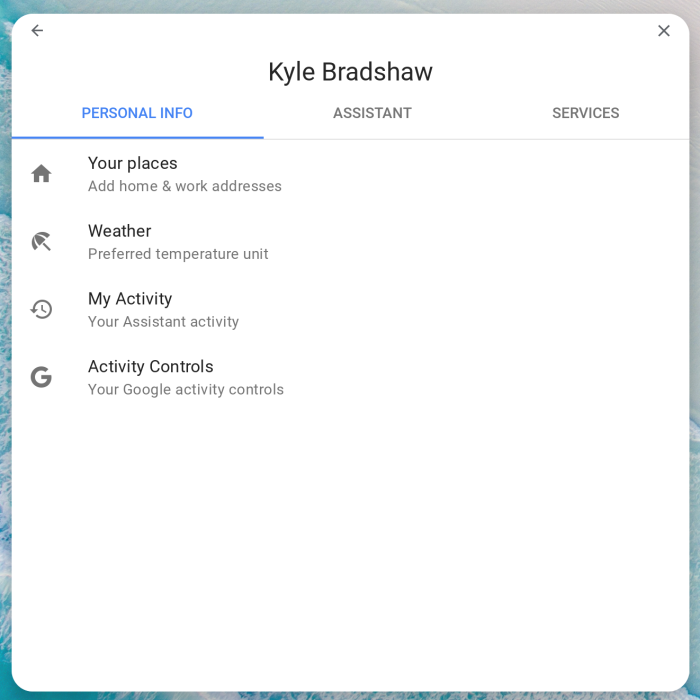 Android Pie for Chrome OS Assistant settings