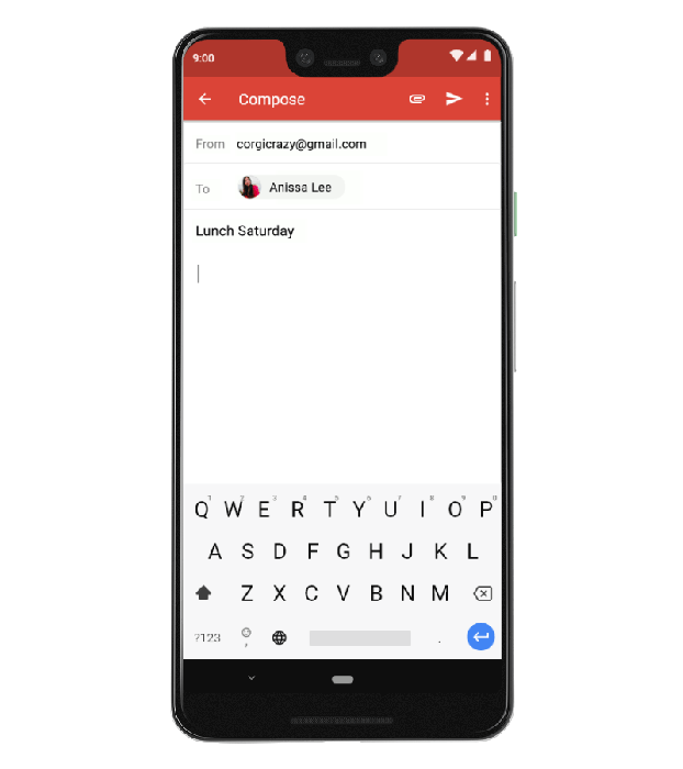 Pixel 3 Gmail Smart Compose