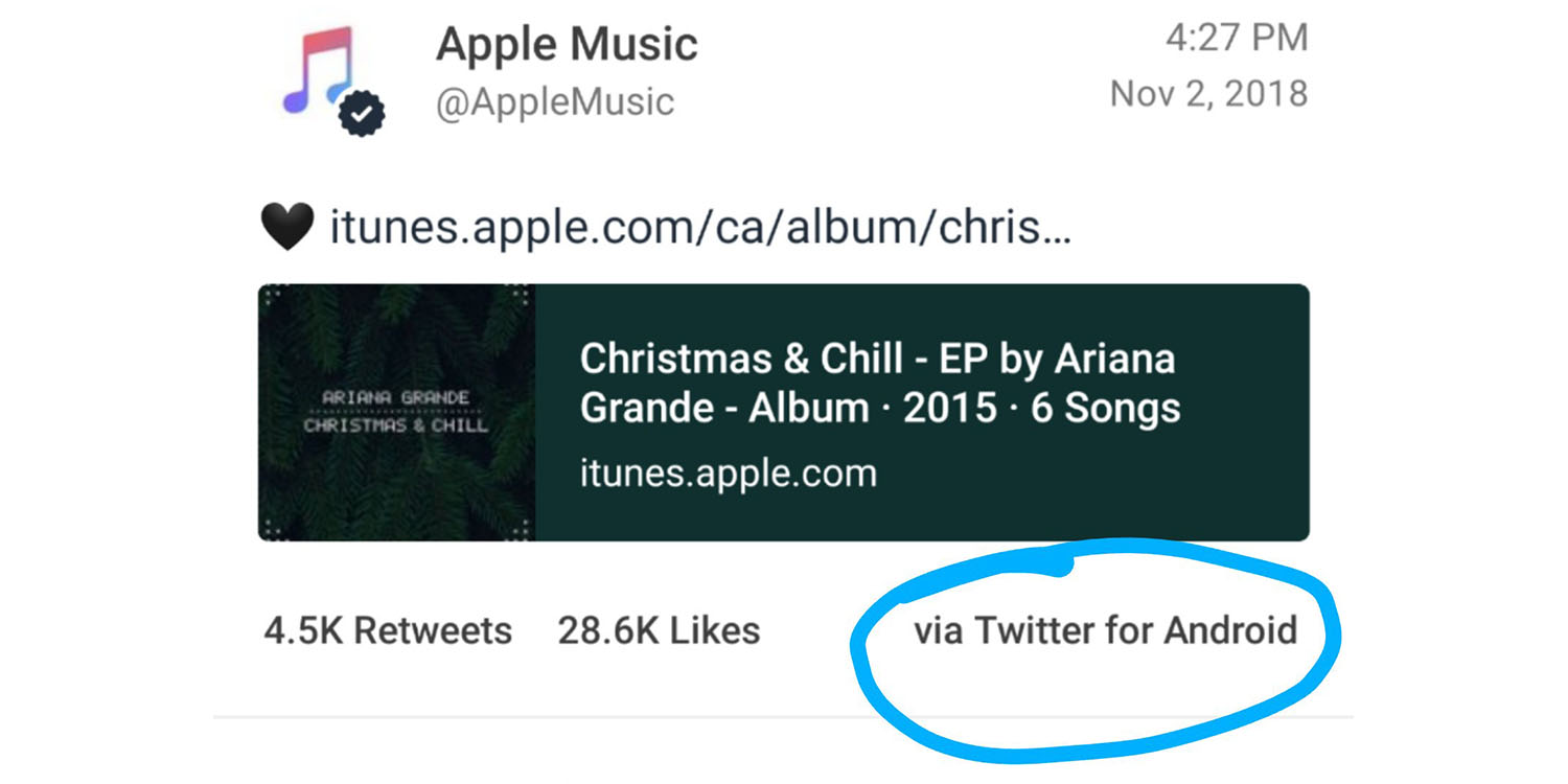 Apple Music Account Tweets Using Twitter For Android