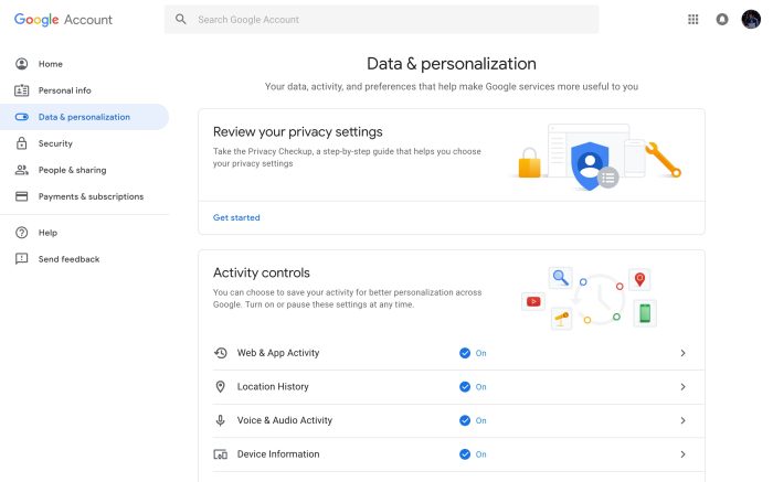 Google Account settings Material Theme