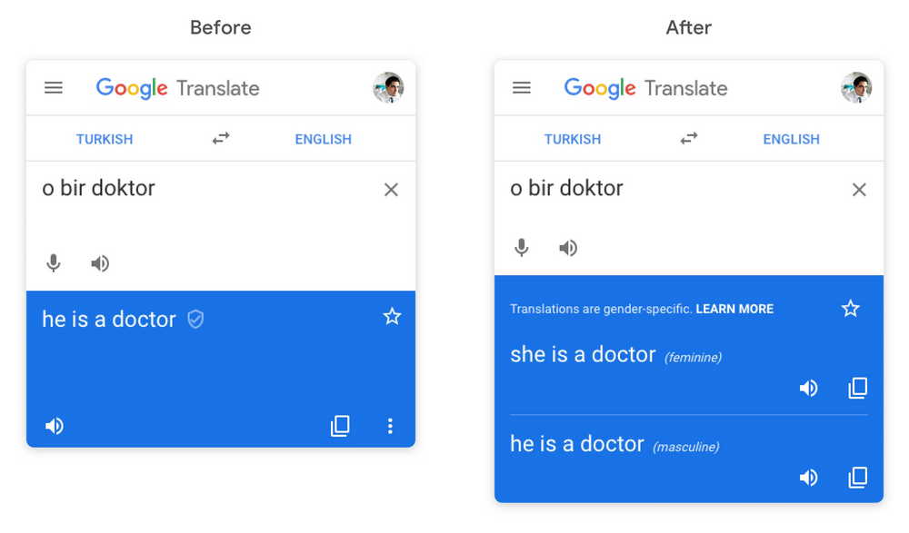 Google Translate reducing gender bias