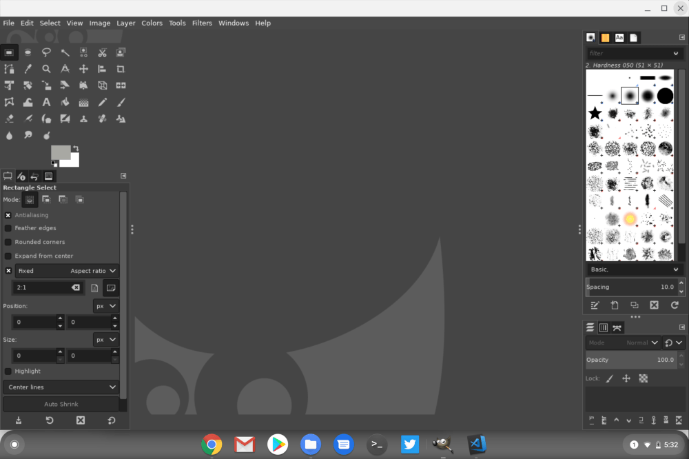 Chrome OS Linux apps Crostini Display Scaling DPI GIMP low density