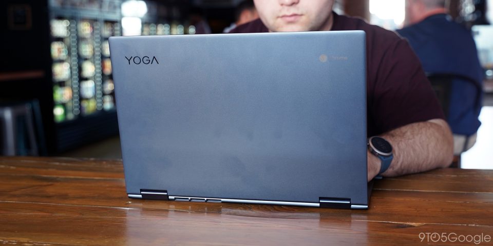 Person sitting in front of a Chromebook