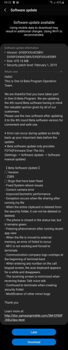 Samsung Galaxy S8 Android Pie beta update four