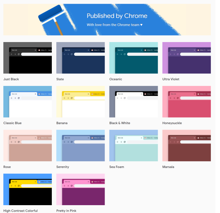 google official color themes for chrome