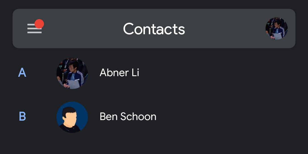 Google Contacts Material Theme switcher