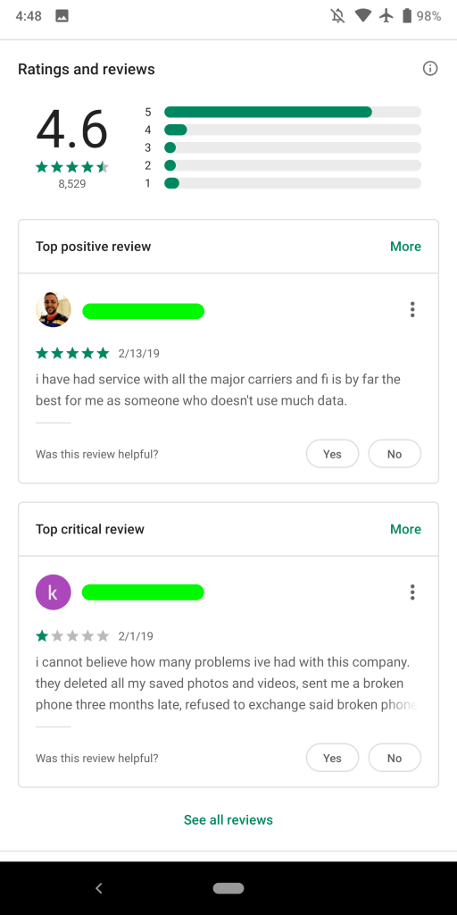 Play Store Material Theme reviews