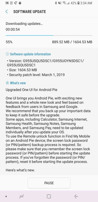 T-Mobile Android Pie Galaxy S8