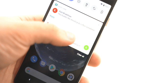 Android Q Beta 1 Notifications swipe