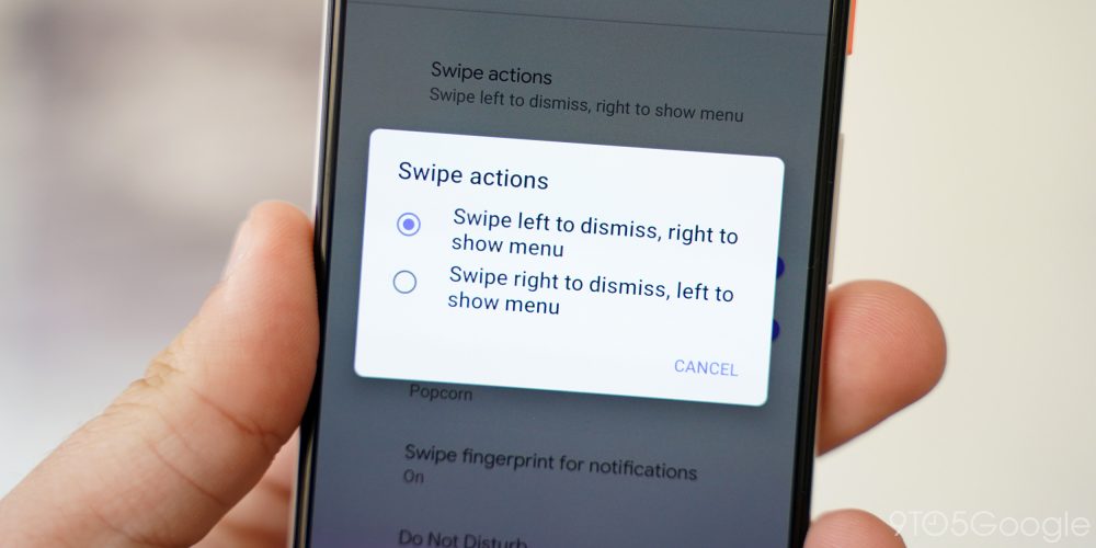 Android Q Beta Notification Swipe direction