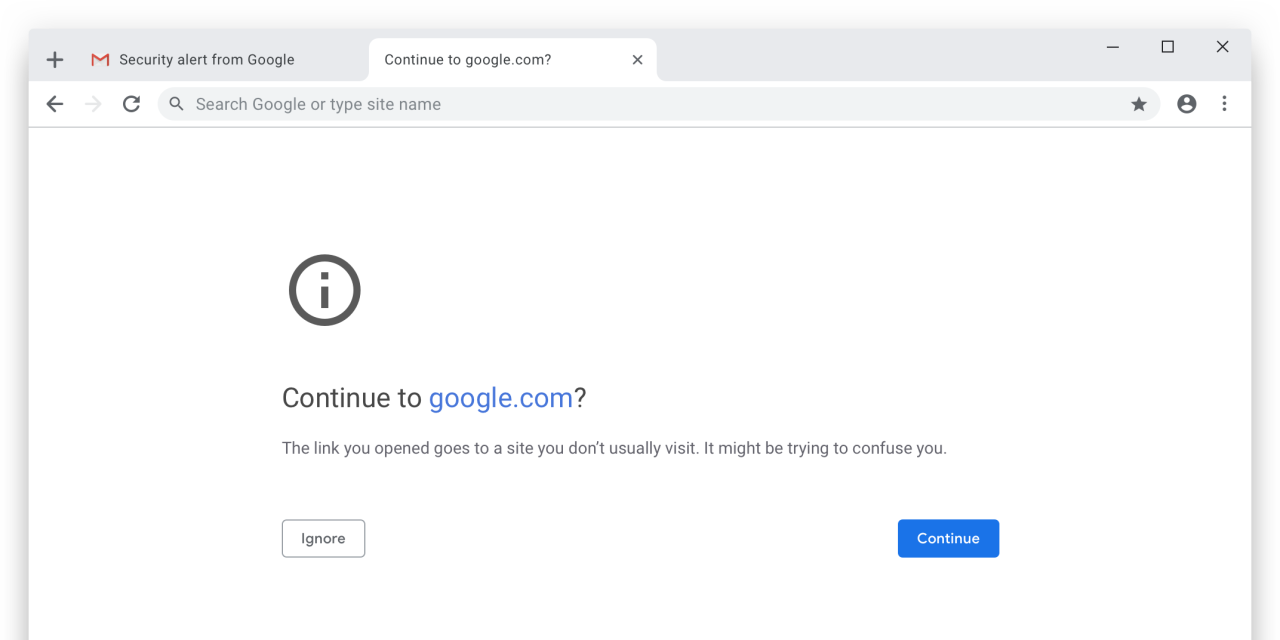 Chrome deceptive URL extension