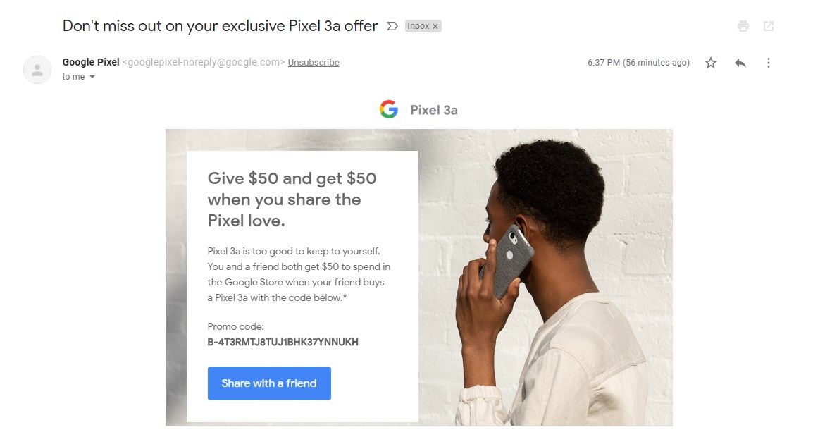 pixel 3a promo code referral $50