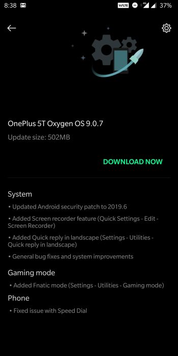 Oxygen OS 9.0.7 OTA OnePLus 5 5T